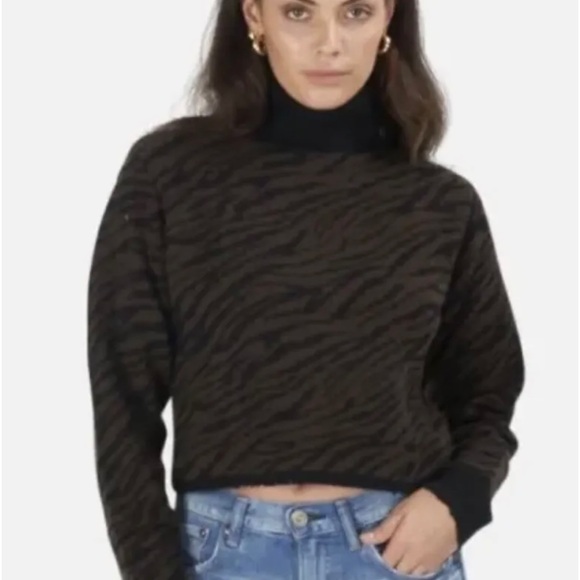 RtA 'Beau' 100% Cashmere Turtleneck Cropped Sweater Zebra SZ S NWT $525